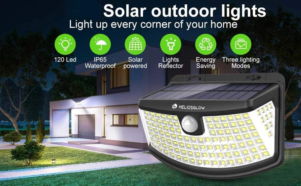 HeliosGlow™ 120 LED Solar Wall Outdoor Light with Light Reflector and ...